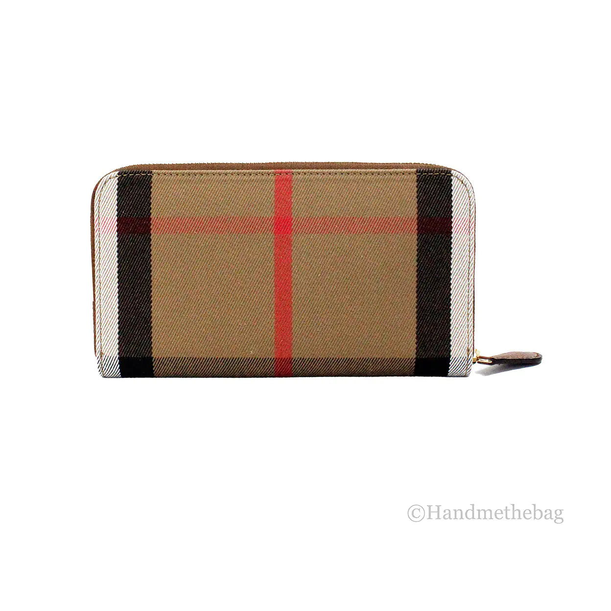 Burberry Elmore Tan Grainy Leather House Check Canvas Wallet