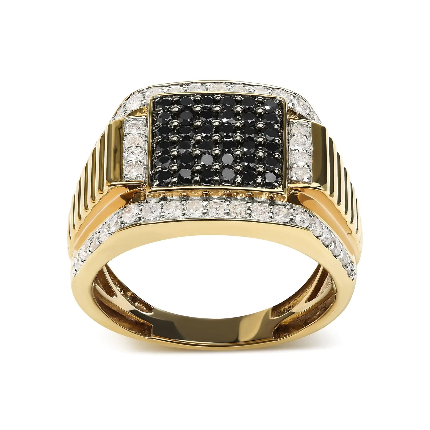 Jewelry - Men's 14K Yellow Gold Plated .925 Sterling Silver 1 1/2 Cttw White and Black Treated Diamond Cluster Ring (Black / I-J Color, I2-I3 Clarity)