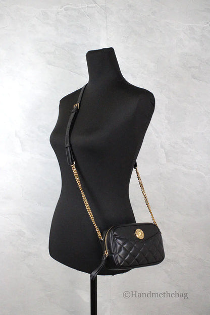 Versace Small Quilted Black Leather Chain Camera Crossbody