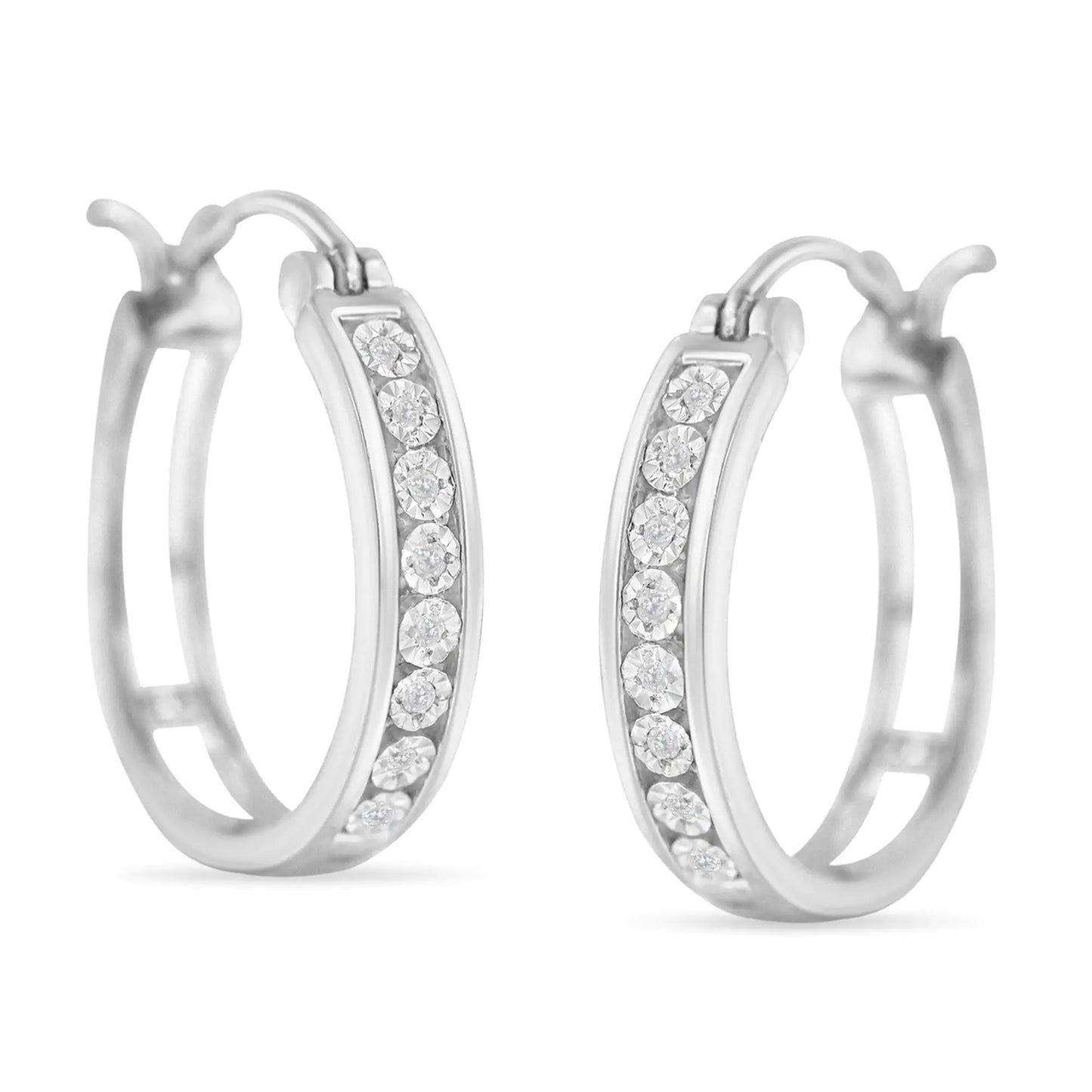 Jewelry - .925 Sterling-Silver Diamond Accent Channel Set Style Hoop Earring (I-J Color, I3 Clarity)