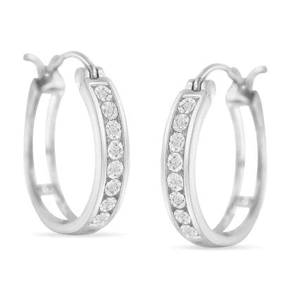 Jewelry - .925 Sterling-Silver Diamond Accent Channel Set Style Hoop Earring (I-J Color, I3 Clarity)