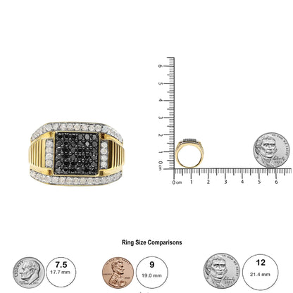 Jewelry - Men's 14K Yellow Gold Plated .925 Sterling Silver 1 1/2 Cttw White and Black Treated Diamond Cluster Ring (Black / I-J Color, I2-I3 Clarity)