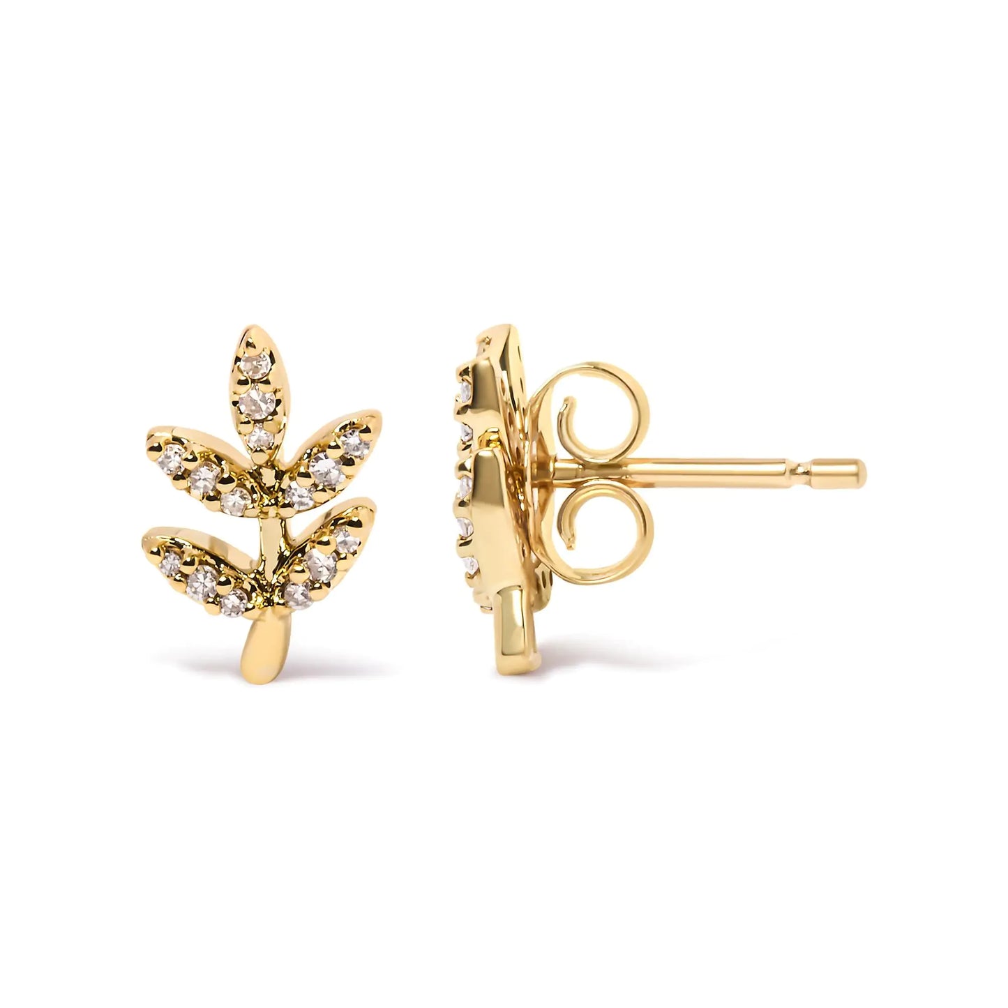 Jewelry -  10K Yellow Gold 1/10 Cttw Diamond Accented Leaf and Branch Stud Earrings (H-I Color, I1-I2 Clarity)