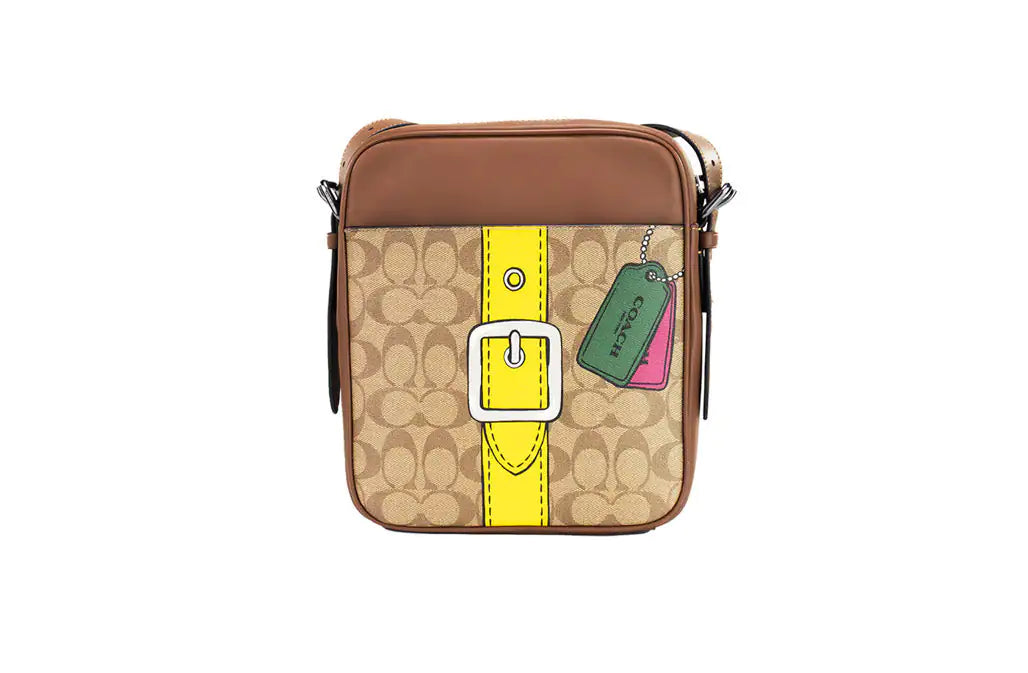 Borsa Coach Hudson 21 media trompe l'oeil color kaki