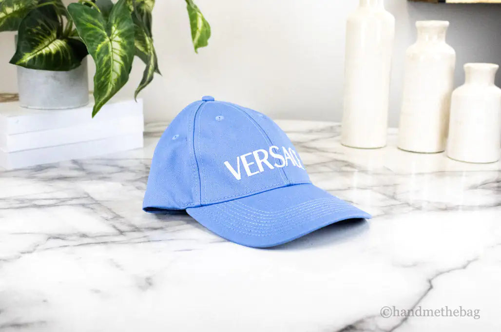 Versace Sky Blue Cotton Embroidered Logo Adjustable Baseball Hat