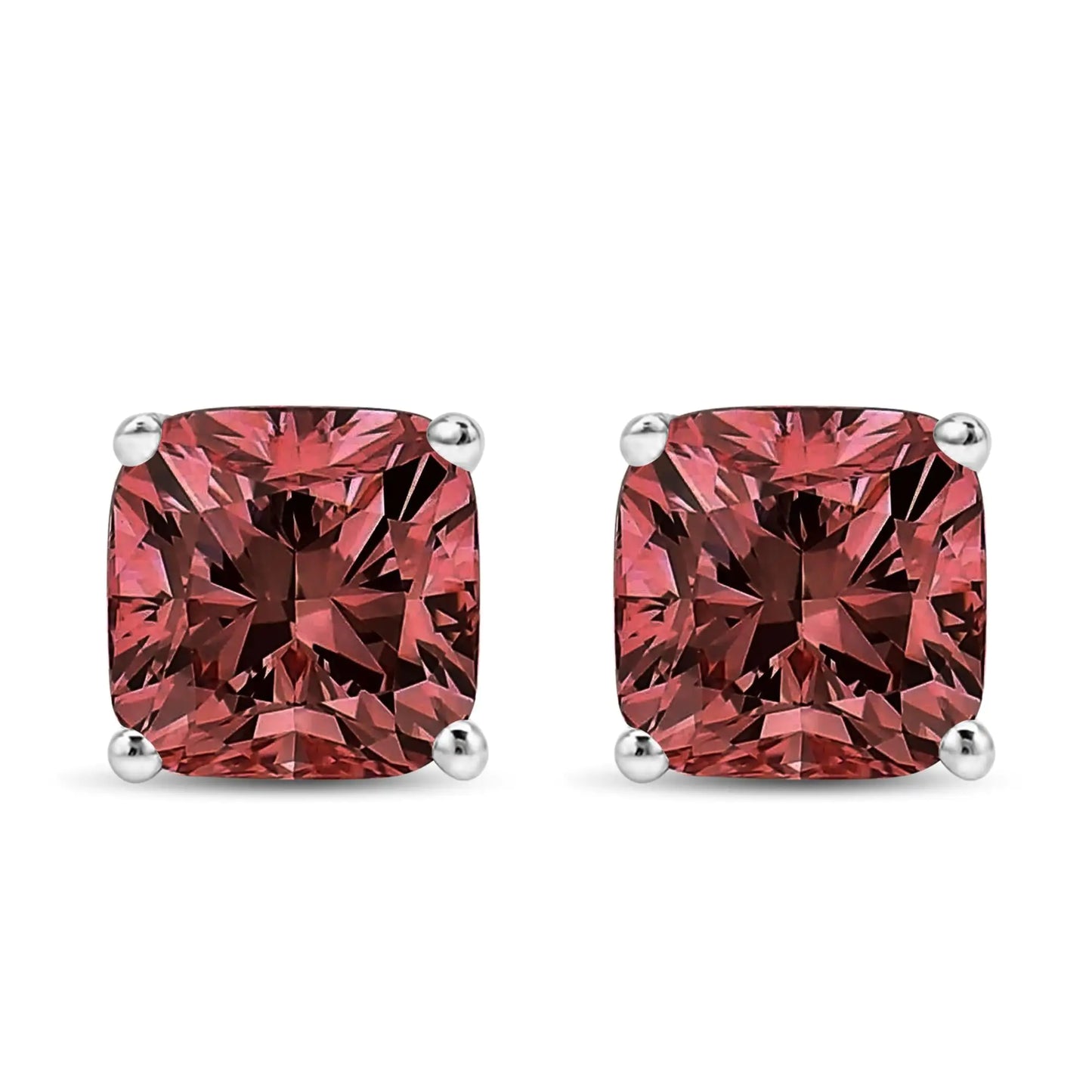 Jewelry - 14K White Gold Lab Grown Pink Cushion 4-Prong Set Classic Diamond Solitaire Stud Earrings (Pink Color, VS1-VS2 Clarity)