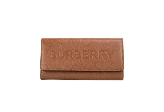 Burberry Porter Tan Leather Branded Embossed Clutch Flap Wallet