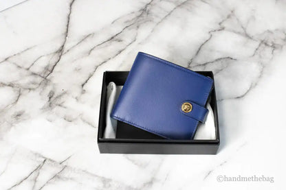 Versace Navy Blue Compact Leather Medusa Snap Bifold Wallet