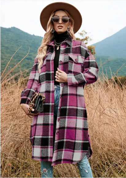 Wool Coat Side Slit Lapel Loose