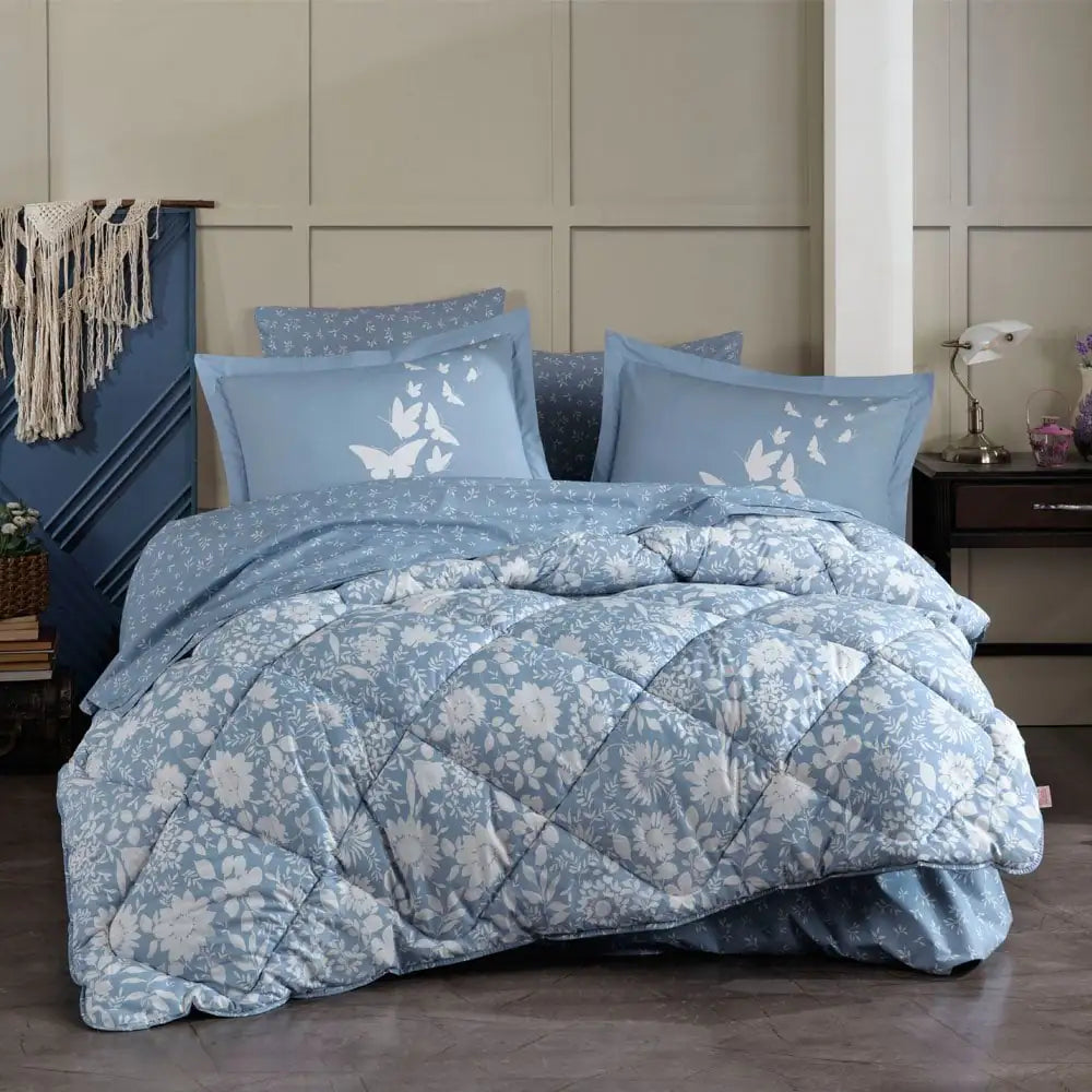 Hobby Hira Blue - Set da letto matrimoniale in popeline