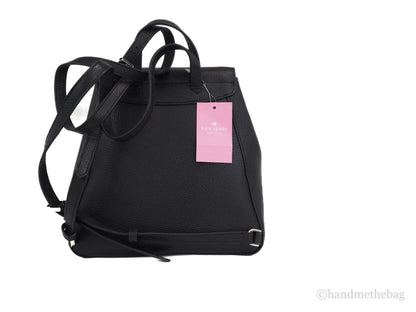 Kate Spade Leila Black Pebbled Leather Medium Flap Shoulder Backpack Book Bag