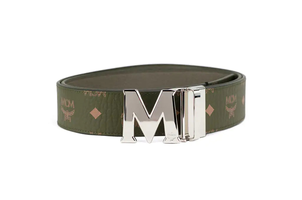 MCM Claus Visetos Sea Turtle Pebble Leather Buckle Belt