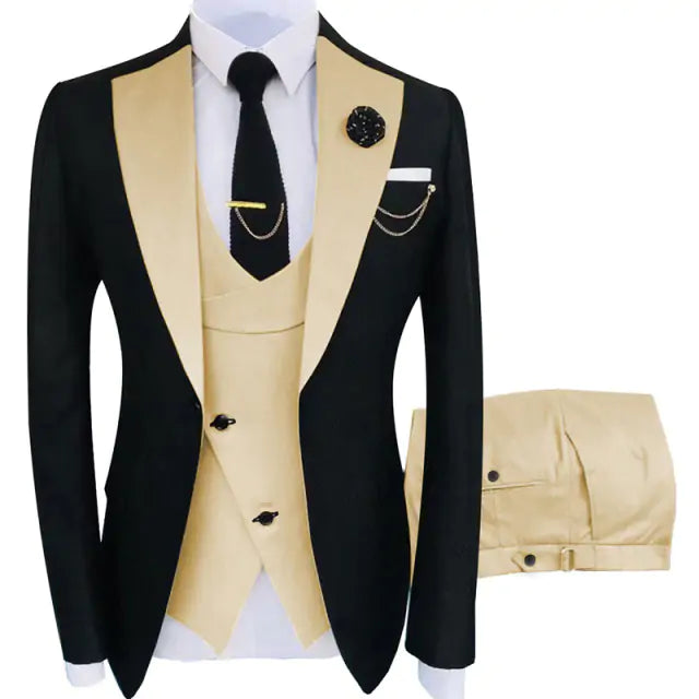 Elegant Luxury Men's 3-Piece Tuxedo Set - Jacket, Trousers, Vest