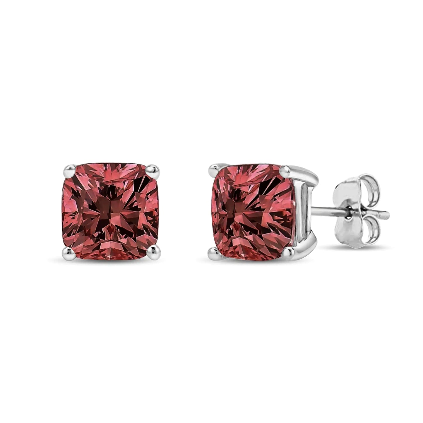 Jewelry - 14K White Gold Lab Grown Pink Cushion 4-Prong Set Classic Diamond Solitaire Stud Earrings (Pink Color, VS1-VS2 Clarity)