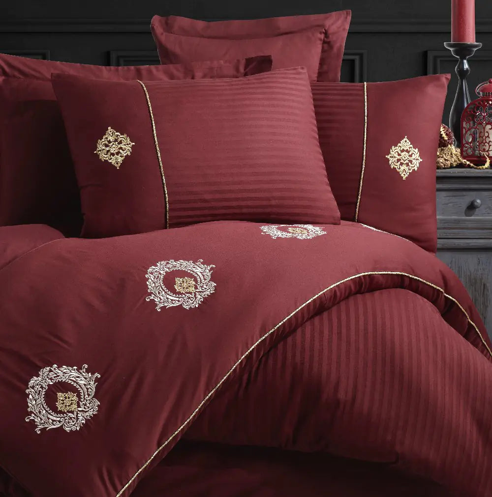 Hobby Elegant Olympos Bordeaux - Double Embroidery Satin Duvet Cover Set