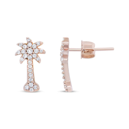 "Rainbow Galore Top Pick" Jewelry - 10K Rose Gold 1/4 Cttw Diamond Palm Tree Push Back Stud Earrings (H-I Color, I1-I2 Clarity)