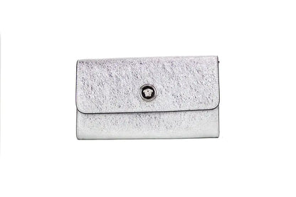 "Rainbow Galore Top Pick" Autentica pochette da sera Versace in pelle di agnello metallizzata argento