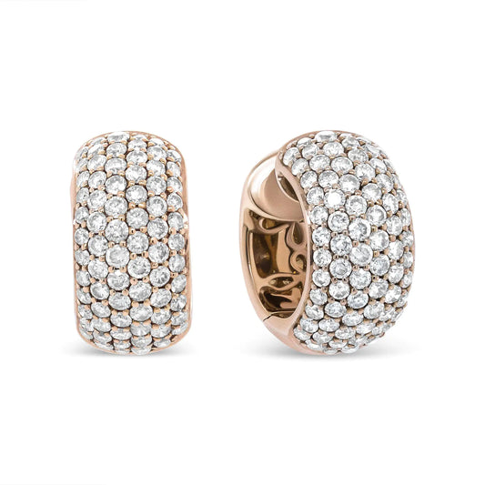 Jewelry - 18K Rose Gold 3 1/8 Cttw Round Diamond Dome Hoop Earrings (J-K Color, VS1-VS2 Clarity)