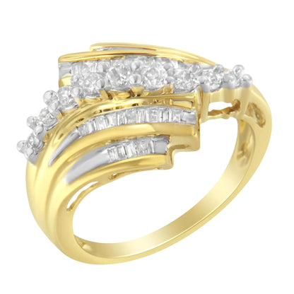 Jewelry - 10K Yellow Gold Round and Baguette Diamond-Cut Ring (1/2 Cttw, I-J Color, I1-I2 Clarity)