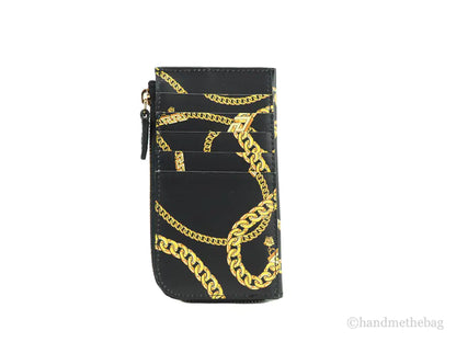 Versace Black Smooth Leather Medusa Head Chain Organizer Zip Card Case Wallet