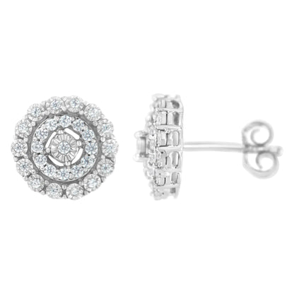 Jewelry - 10KT White Gold 1/2 cttw Double Halo Brilliant Round-Cut Diamond Stud Earrings (I-J Clarity, I2-I3 Color)