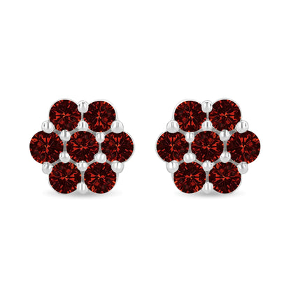 Jewelry - 14K White Gold 1.0 Cttw Treated Red Diamond Prong Set 7 Stone Floral Stud Earrings (Treated Red Color, SI2-I1 Clarity)