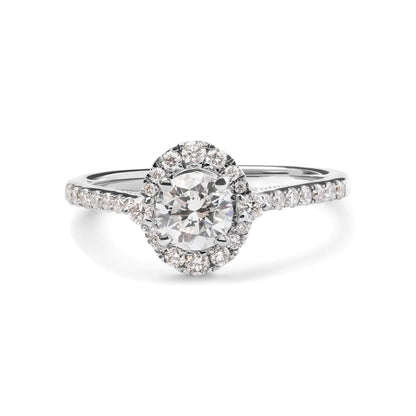 Jewelry - GIA Certified 14k White Gold 4/5 Cttw Diamond Halo Engagement Ring (G-H Color, SI1-SI2 Clarity)