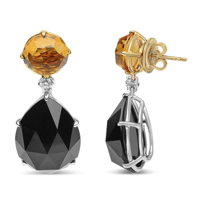 Jewelry -  18K White and Yellow Gold 1/5 Cttw Diamond with Round Yellow Citrine and 20x15mm Pear Cut Black Onyx Gemstone Dangle Earring (G-H Color, SI1-SI2 Clarity)