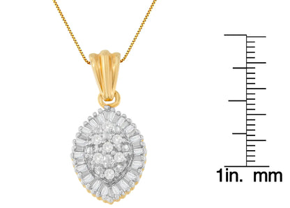 Gioielli - Collana con ciondolo a forma di alone ovale con diamanti taglio baguette e rotondo da 1/4 ct in oro giallo 10K (IJ, I1-I2)