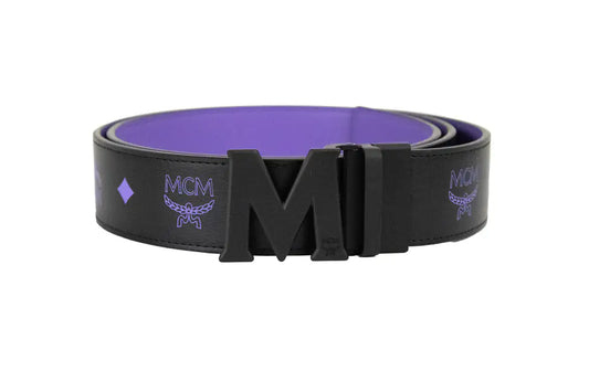 MCM Smooth Visetos Logo Dahlia Purple Leather Adjustable Reversible M Buckle Belt