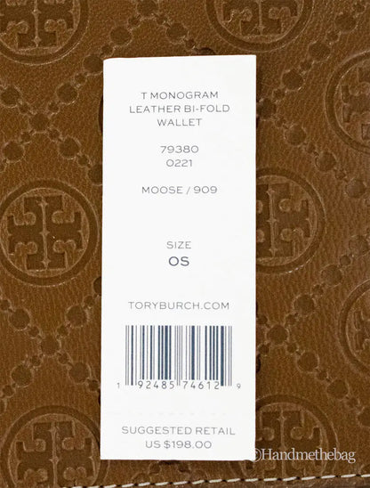 Tory Burch T Monogram Moose Leather Bifold Zip Wallet