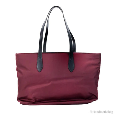 Burberry Medium Burgundy Logo Nylon Tote Shoulder Bag