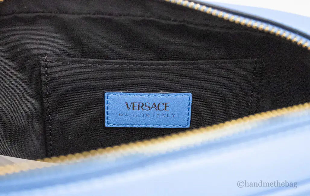 Versace Small DV Blue Lamb Leather Quilted Camera Bag