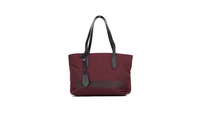 Borsa tote piccola in nylon Econyl con logo Burberry Burgundy