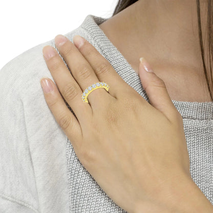 Gioielli - Anello da anniversario in argento sterling 925 placcato oro giallo 14K con diamanti taglio brillante rotondo da 2,0 carati e 10 pietre (colore JK, purezza I1-I2)