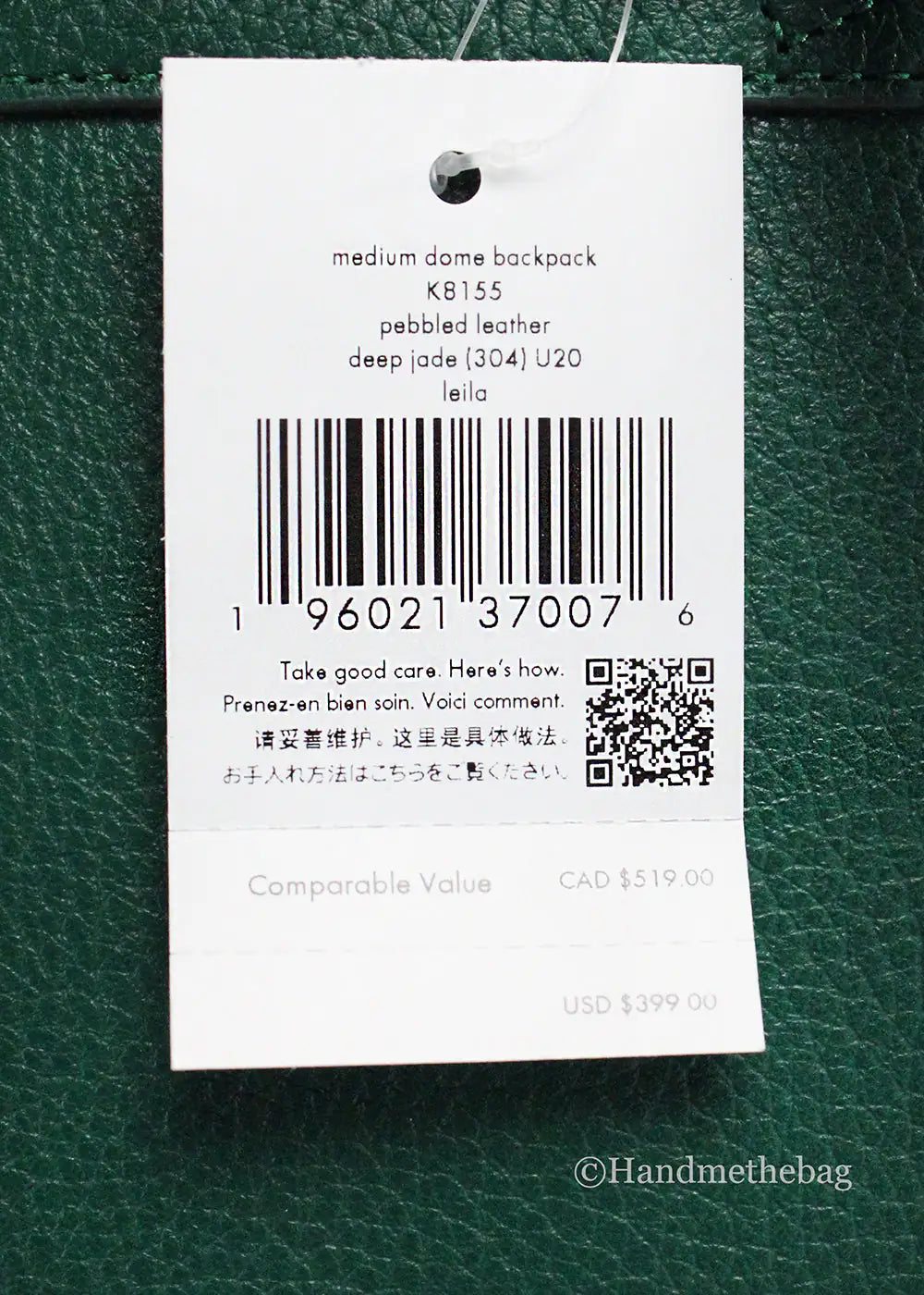 Kate Spade Leila 中号深翡翠色皮革圆顶背包