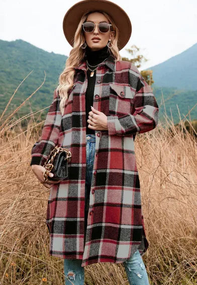 Wool Coat Side Slit Lapel Loose