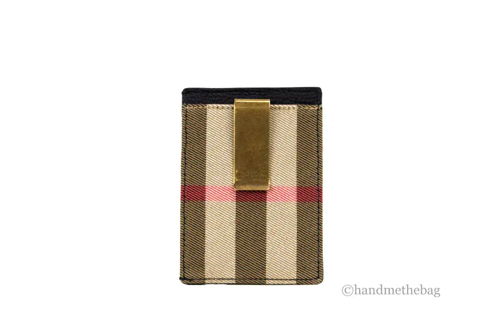 Porta carte di credito in pelle nera Burberry House Check Chase