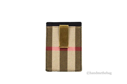 Porta carte di credito in pelle nera Burberry House Check Chase