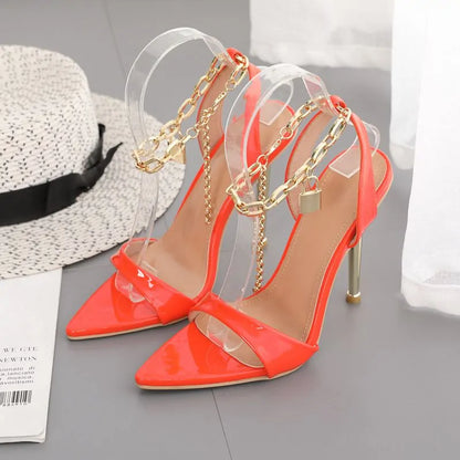 Elegant Chain Ankle Strap Peep Toe High Heels