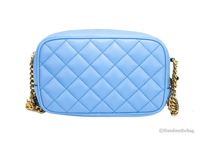 Versace Small DV Blue Lamb Leather Quilted Camera Bag