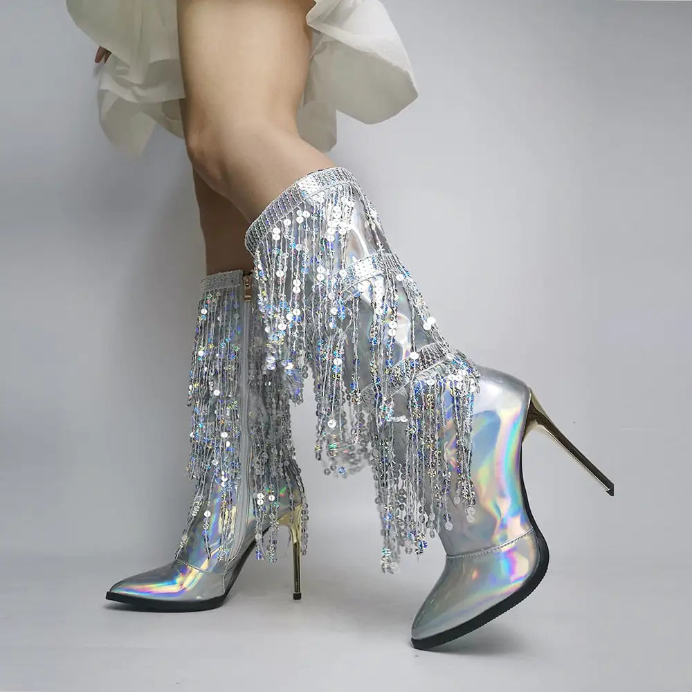 Elegant Platinum Stellar High Heel Boots