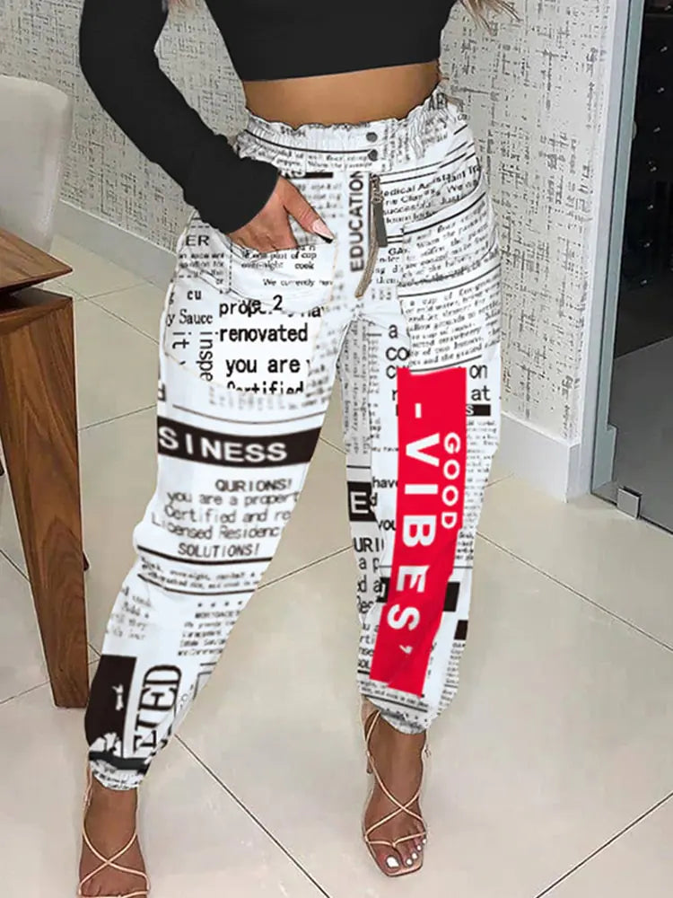 Newspaper Print High Waist Autumn