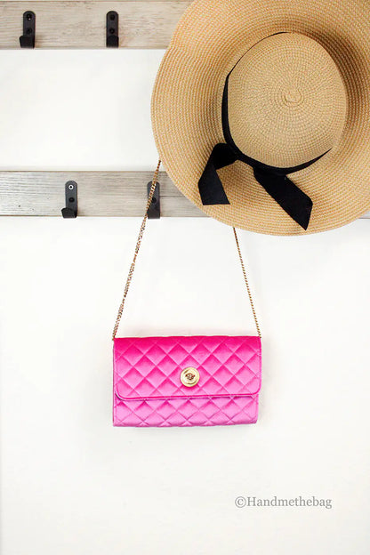 Versace Evening Crossbody Clutch Medusa Fuchsia Soft Quilted Fabric