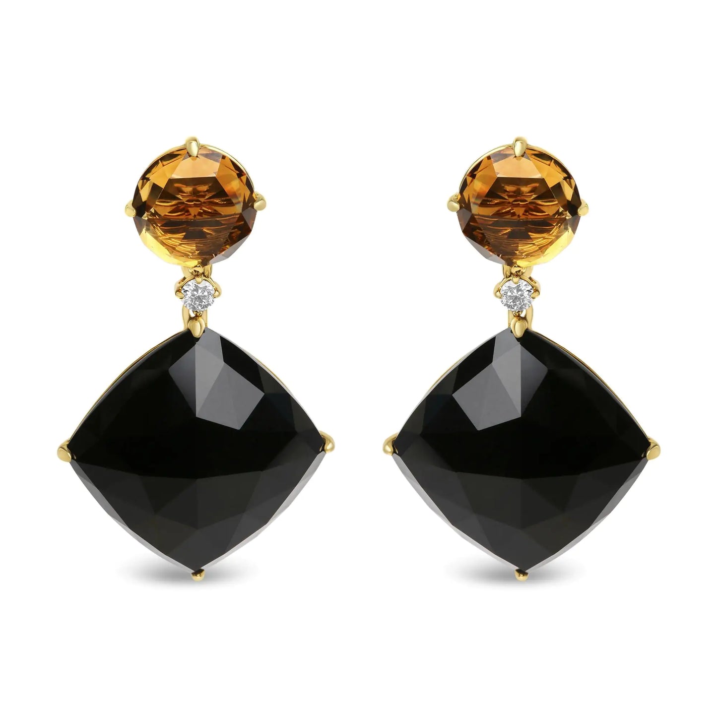 Jewelry -  18K Yellow Gold 1/5 Cttw Diamond with Round Yellow Citrine and Cushion Cut Black Onyx Gemstone Dangle Earring (G-H Color, SI1-SI2 Clarity)