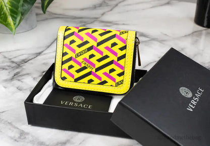 正品 Versace La Greca 黄色拉链零钱包