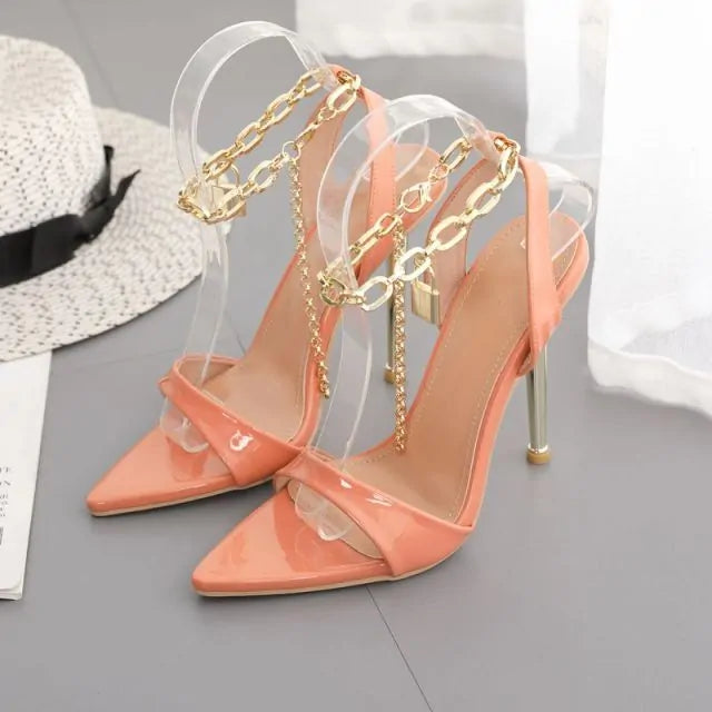 Elegant Chain Ankle Strap Peep Toe High Heels