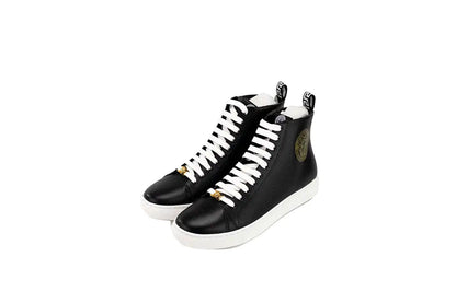 Versace Black Smooth Vitello Leather Medusa Emblem High Top Lace Up Sneakers