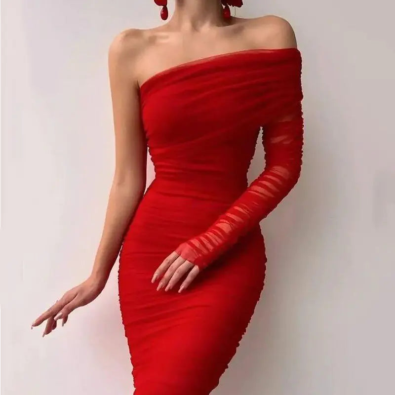 Sexy Mesh Dress Diagonal Backless