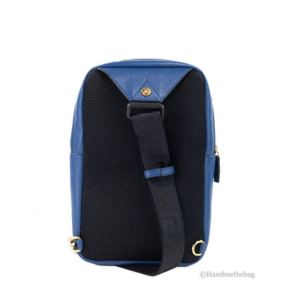 Zaino a tracolla piccolo in pelle Versace Medusa Navy autentico